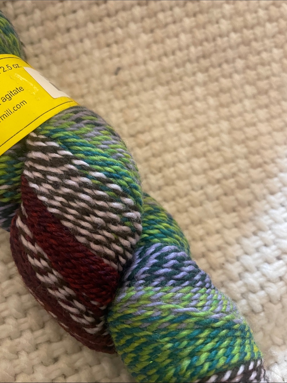 Hand-Dyed Multicolor Wool Yarn Skein - Green, Maroon, Gray, White - Picture 3 of 4